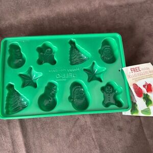 Vintage Jell-O Holiday Jigglers Mold Green Christmas Santa Snowman Tree Star